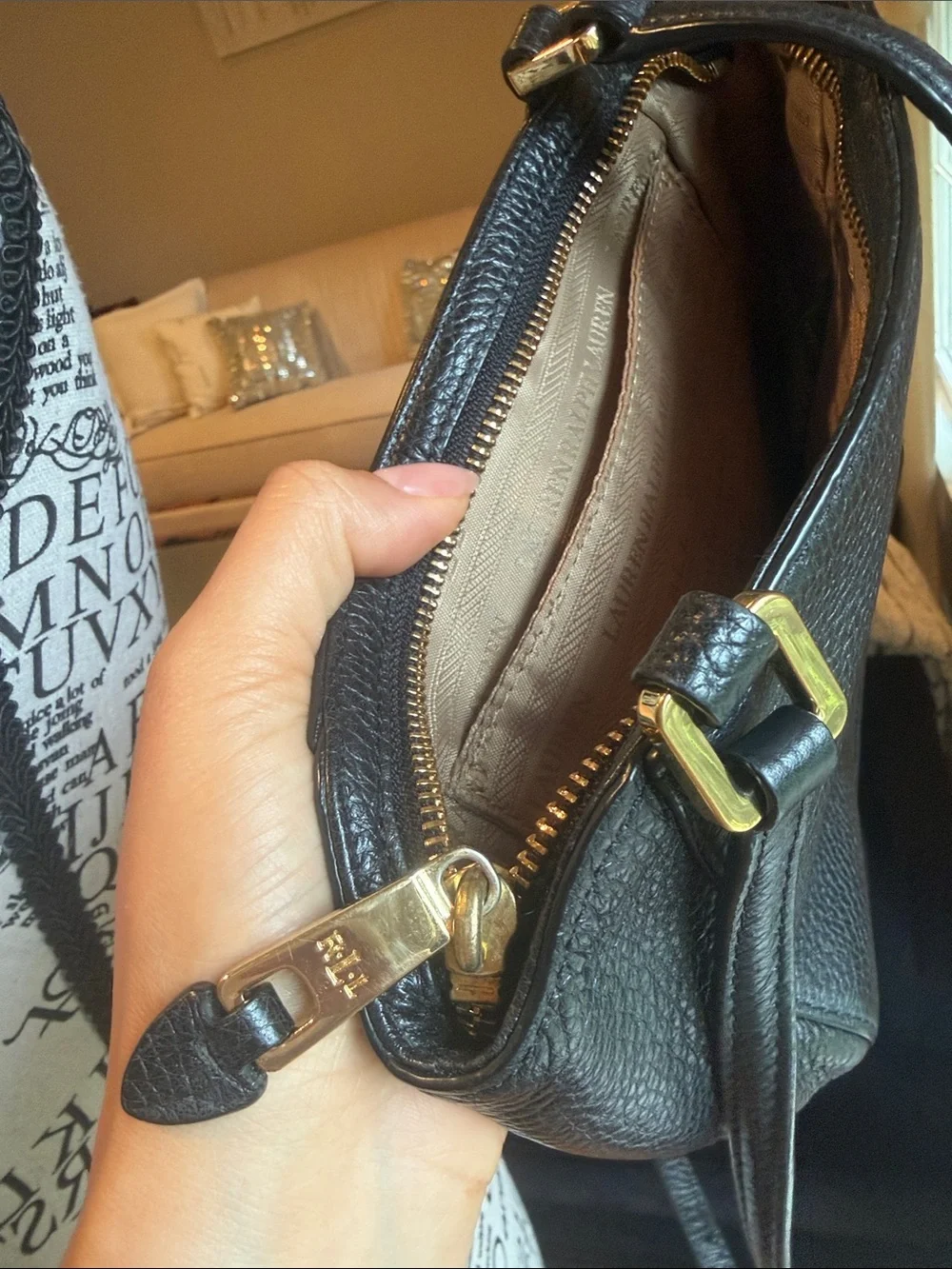Lauren Ralph Lauren Black Leather Crossbody Bag with Gold Hardware’s